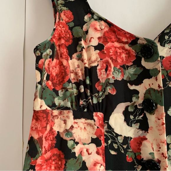 Anna Sui Floral Crepe button down mini dress black multi - Picture 5 of 13